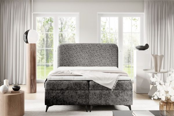 Boxspringbett Schlafzimmerbett TRIANA 140x220cm Stoff Trenza Mausgrau