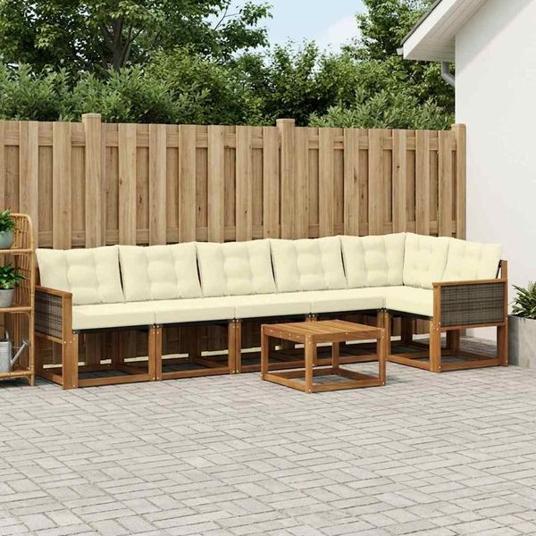 vidaXL Outdoor-Sofagarnitur mit Kissen 7 pcs Natur und Creme 3381994