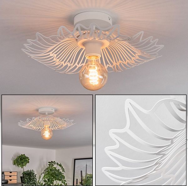 hofstein Deckenleuchte Deckenlampe aus Metall in Weiß, ohne Leuchtmittel, Schirm in Gitter-Optik (40cm) Lichteffekt, 1x E27, ohne Leuchtmittel
