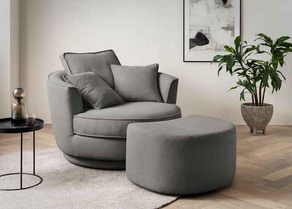 Home affaire Drehsessel MAISIE, Love Seat XXL Lese-Sessel, Big-Sessel mit Hocker, (2-St), Set in MEGA CORD und Web-Velours, drehbar 360 Grad