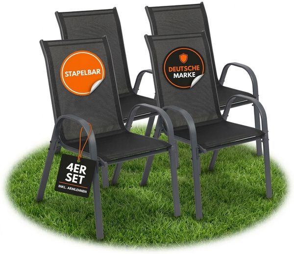 Albatros Gartenstühle 4er Set Kuba – Gartenstühle Stapelbar mit robustem Metallgestell und hoher Belastbarkeit – bequeme Stapelstühle auch als Terrassenstühle oder Balkonstühle