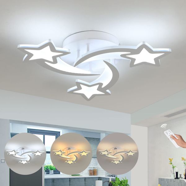 Comely LED Deckenleuchte Dimmbar mit Fernbedienung, 30W Modern Stern Design Deckenlampe, Weiße Sternenhimmel Lampe Deckenbeleuchtung für Kinderzimmer Schlafzimmer Esszimmer