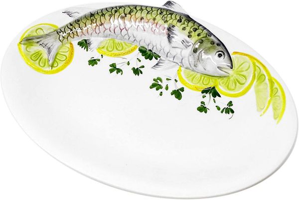 Lashuma Servierplatte Forelle, Keramik, (1-tlg, 31 x 22 cm), Ovaler Fischteller mit Forellen 3D Design