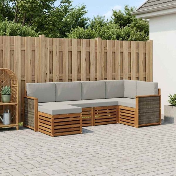 vidaXL Ecksofa Set mit Kissen 5 pcs Natürlich und Hellgrau 3384557
