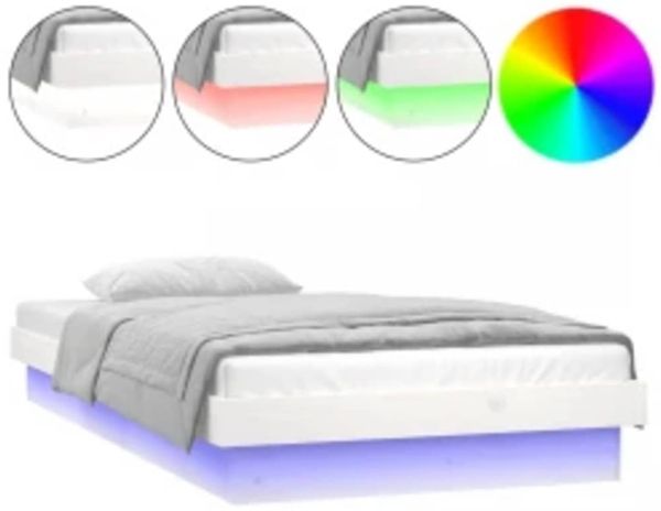 Einzelbetten, Betten für Erwachsene, Massivholzbett mit LED Weiß 90x200 cm de1373