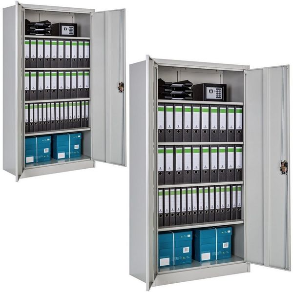 tectake Aktenschrank (2er Set, 2-St, inkl. Schlüssel) aus pulverbeschichtetem Stahl