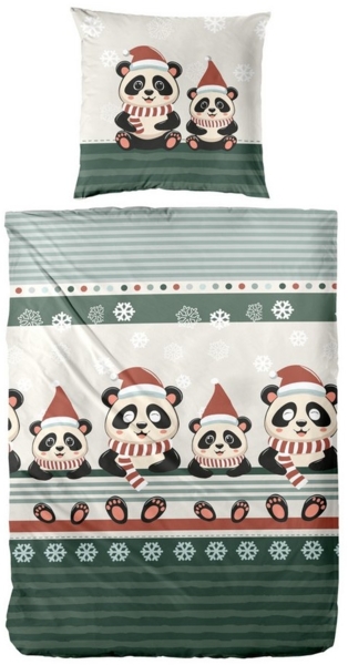 Primera Feinbiber Bettwäsche 135x200 Pandabär Schneeflocke grün 173208-55