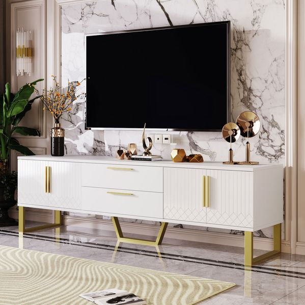 TV-Schrank aus MDF mit Hochglanzoberfläche, 170 x 40 x 53,5 cm, Weiß