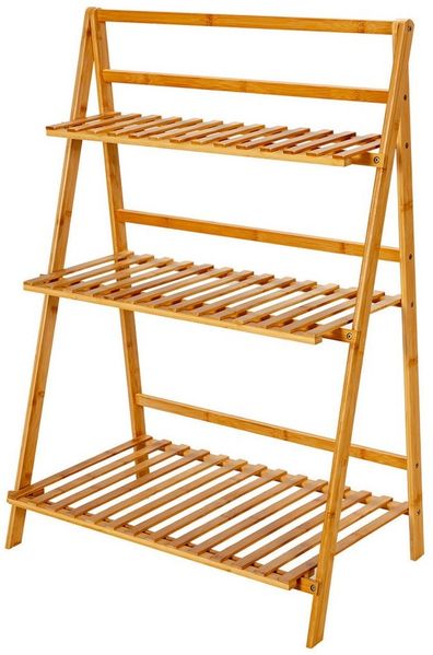 COSTWAY Pflanzentreppe, 3 Ebenen Blumenregal aus Bambus klappbar 70x38x95,5cm