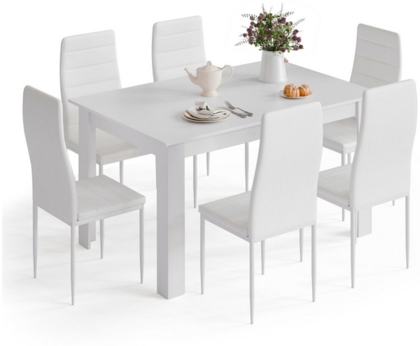 Mondeer Essgruppe Esszimmergruppe (Set, 7-tlg), Spanplatte & Lederimitat, Zweifarbig, Ergonomisch, Weiß