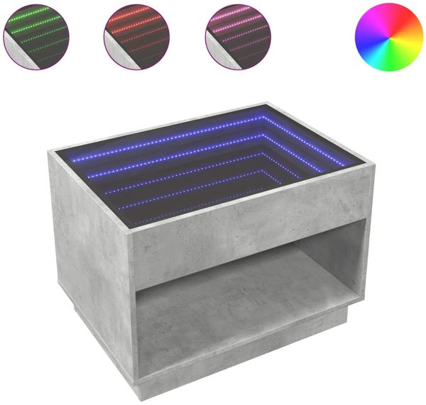 Couchtisch, Sofatisch mit Infinity-LED Betongrau 70x50x50 cm