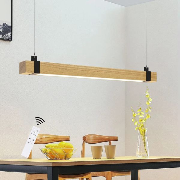 ZMH Vintage LED Pendelleuchte Dimmbar Diam. 100CM Holz und Metall 19W Industrielle Esszimmerlampe für Wohnzimmer Schlafzimmer Büro
