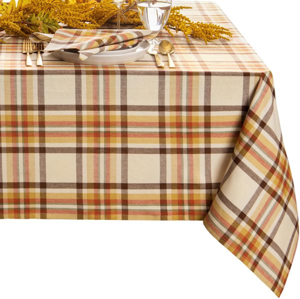Elrene Home Fashions Russet Harvest gewebte Karierte Baumwolltischdecke für Herbst/Erntedankfest, 132,1x177,8 cm, rechteckig