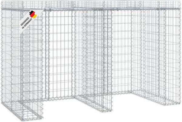 2er Gabionen Mülltonnenbox ESOL mit Dach 120x192x91cmMülltonnenverkleidung für 2 Tonnen Gabionenwand Müllbox aus Steinen Mülltonnenschutz Mülltonnendach