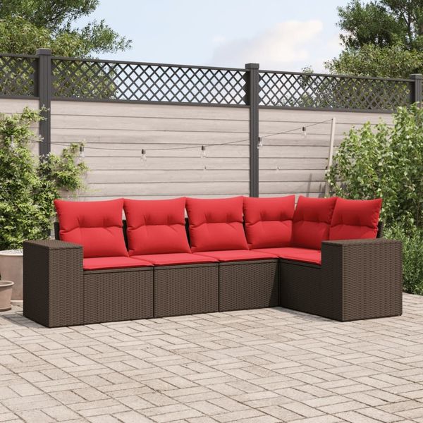 vidaXL 5-teiliges Gartensofa-Set mit Kissen, braun, Polyrattan 3222533