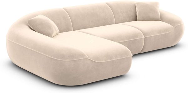 Ecksofa Solmare L Form aus Samtstoff - Samtstoff - creme - Links