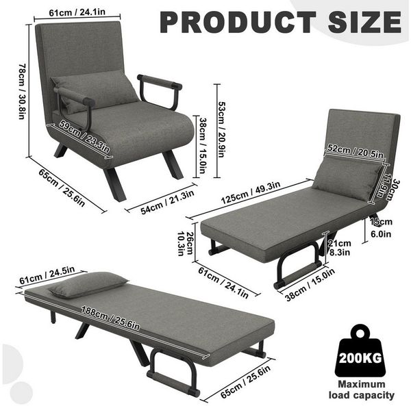 FIVMEN Sessel 3 in 1 Schlafsessel Schlafsofa Klappbares mit Bettfunktion, Klappsessel mit Verstellbare Rückenlehne Sofabett Gästebettfür