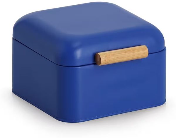 ZELLER 25415 Brotkasten, Metall/Bambus, blau, ca. 20 x 20,5 x 13,5 cm