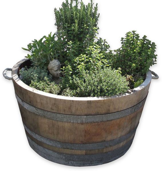 Temesso Pflanzkübel D 70cm - Halbiertes Weinfass als Pflanzkübel - 100 Liter H40cm