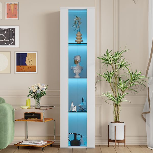 40 x 29 x 170 cm, multifunktionale Vitrine, Glastrennwand, LED-Farbwechsellicht, App-Einstellung, Acrylplatte, schlichtes Design, weiß