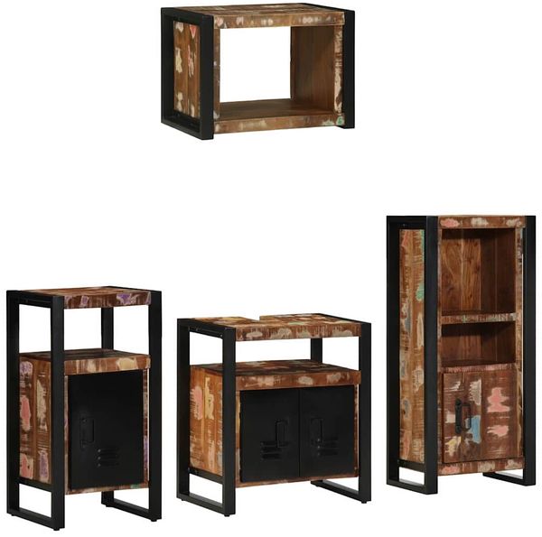 vidaXL Badezimmermöbel-Set mit Regal 4 pcs Massives upgecyceltes Holz 3305663