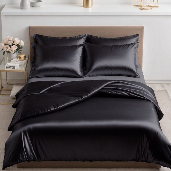 Cozyor Bettwäsche Satin glänzend 135x200, 155x200, 155x220, 200x200cm mit Reißverschluss, Satin, schwarz Eclipse, 3 teilig, glänzend Satin, Bettbezug + Kissenbezug 80x80, besonders weich