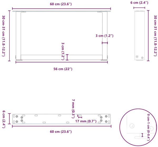 vidaXL Couchtischbeine U-Form 2 Stk. Weiß 60x(30-31) cm Stahl 4013141 Bild 10