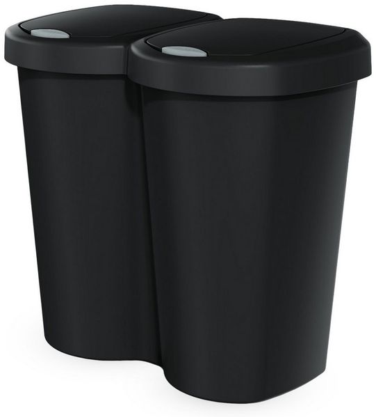Spetebo Mülleimer Duo 40 Liter schwarz mit Push Deckel, 100% wieder recycelbar