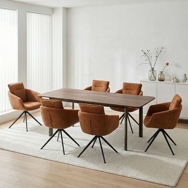 Jiexi Essgruppe Tisch-und Stuhlset, Ausziehbarer Esstisch (160–200 cm) mit 4-6 Stühlen