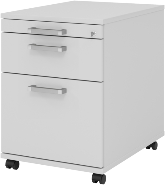 bümö Rollcontainer mit Hängeregistratur, Container abschließbar aus Holz in grau - Rollwagen für's Büro mit Hängeregister als Schreibtisch Unterschrank od. Bürocontainer m. Chromgriffe, AC20-5-5-CE