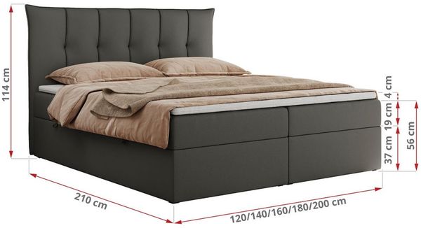 Boxspringbett, Polsterbett mit Bettkasten - PREMIUM-10 - 120x200cm - Grau Kunstleder - H4 Bild 5