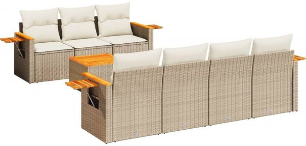vidaXL 8-tlg. Garten-Sofagarnitur mit Kissen Beige Poly Rattan 3226646