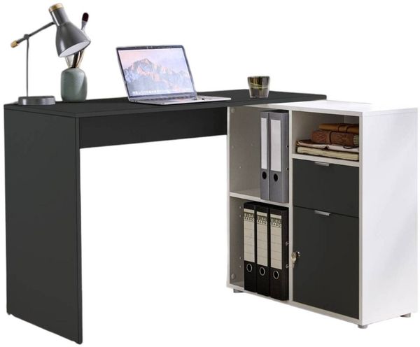 moebel-dich-auf Eckschreibtisch LUIZ (Schreibtisch + Regal, 110 cm breit), spiegelverkehrt montierbar