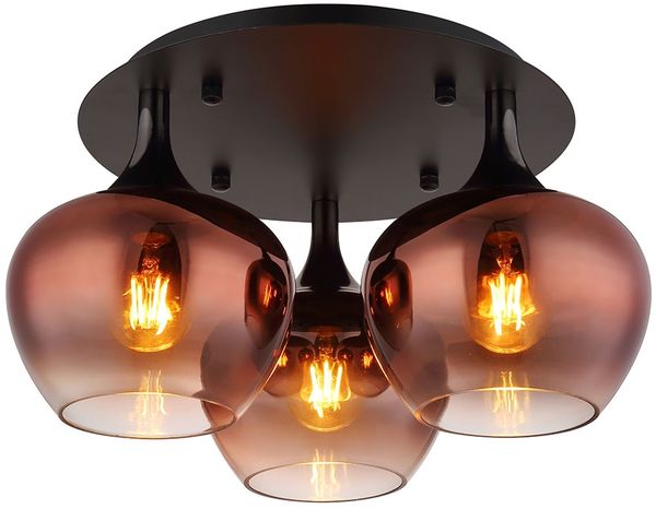 Deckenleuchte, 3-flammig,kupferfarben, schwarz, D 45 cm