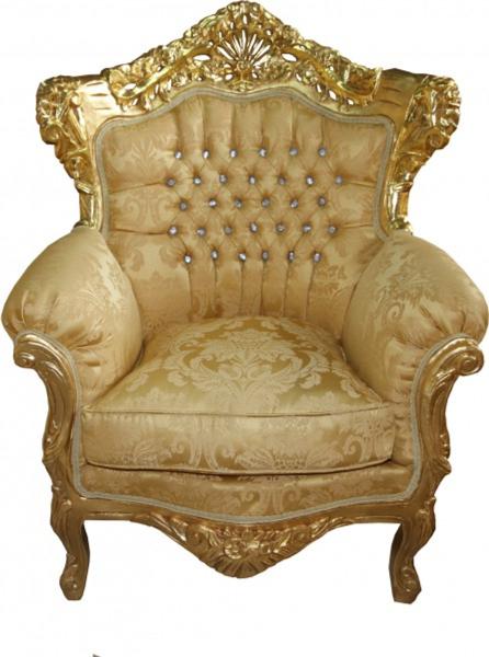 Casa Padrino Barock Sessel "King" Mod 2 Gold/Gold Muster /Gold mit Bling Bling Glitzersteinen - Möbel Antik Stil