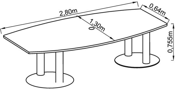 Konferenztisch KT28S 280x130cm Säulenfuß Ahorn Gestellfarbe: Chrom Bild 2