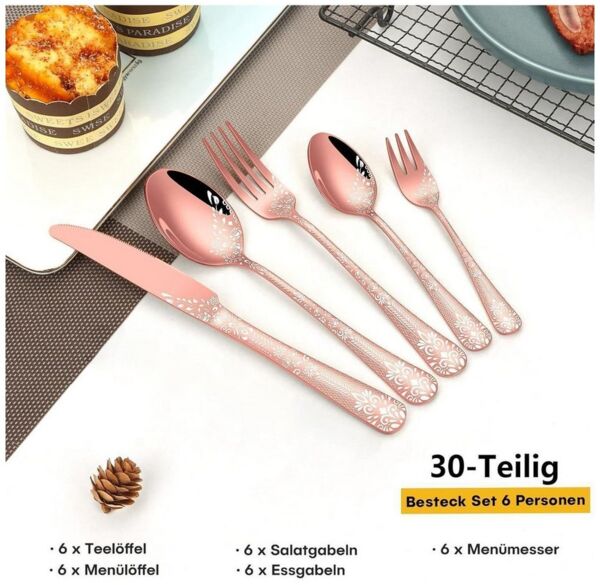 LuxusKollektion Salatbesteck Besteck Edelstahl 30teilig Gabel Löffel 30-Teiliges Roségold