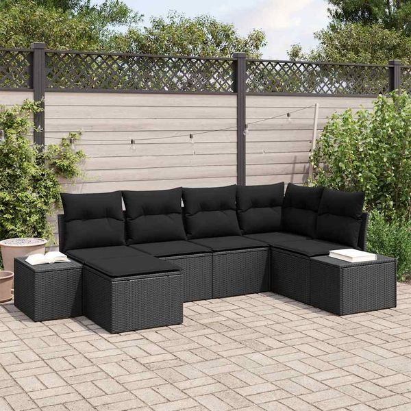 vidaXL Gartensofa-set mit Kissen 6 pcs Schwarz Poly-Rattan 3347133