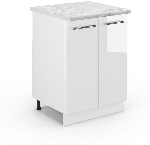 Küchenunterschrank Fame-Line Weiß Hochglanz 60 cm , AP Marmor Vicco
