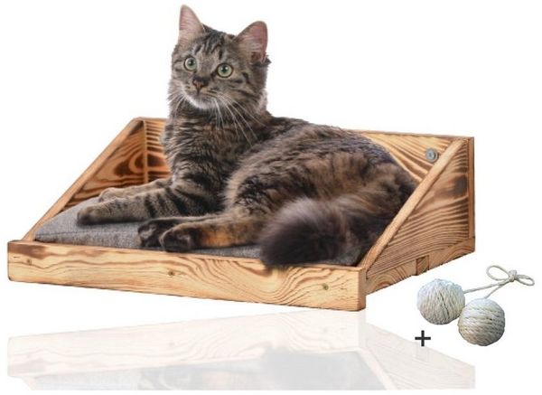 Rohrschneider Katzen-Kletterwand Katzen Kletterstufe mit Kissen Katzentreppe Wandelement Holz