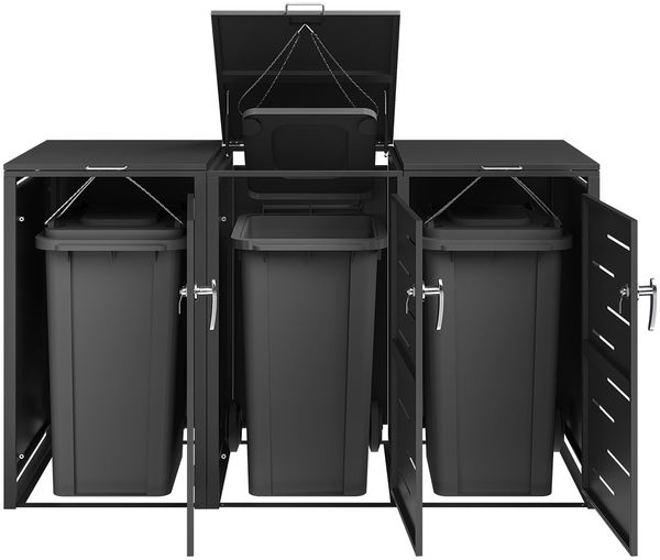 STEELSØN 'Diorus' Mülltonnenbox 3er je 120 Liter, graphitschwarz, Mülltonnenverkleidung aus Stahl mit Sichtstreifen, wetterfest, 102x62x177,5 cm, abschließbare Müllbox für 3 Tonnen Bild 10
