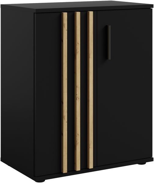 AX LIVING Kommode Schmal Turell 2T – 60 cm breit, Schwarz mit Lamellen