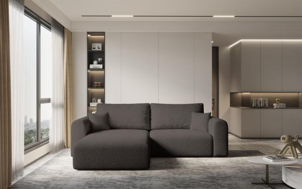 Ecksofa Sofa FLAVIO mit Schlaffunktion Stoff Abriamo Braun Ottomane Links