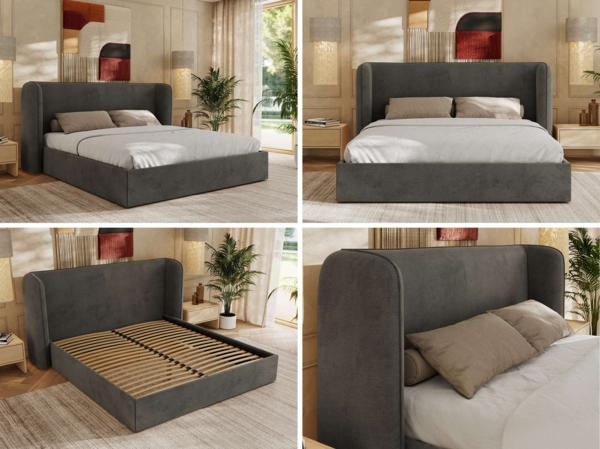 Polsterbett Bett mit Holzlattenrost Schlafzimmer Bett Doppelbett gepolstertes Kopfteil Pocket Matratze - EMORA CLASSIC - 140x200 cm - Dunkelgrau Velvet - VIRE LUX Bild 2