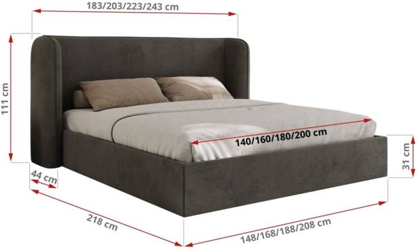 Polsterbett Bett mit Holzlattenrost Schlafzimmer Bett Doppelbett gepolstertes Kopfteil Pocket Matratze - EMORA CLASSIC - 140x200 cm - Dunkelgrau Velvet - VIRE LUX Bild 4