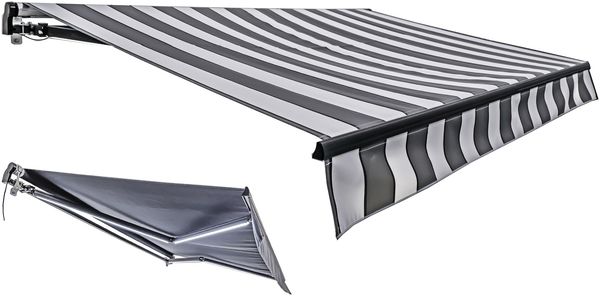 Gelenkarmmarkise PHILA 295x200cm Elektrisch mit LED Beleuchtung Grau-Weiß Polyester | Balkonmarkise Gelenkmarkise für Terrasse/Balkon Sonnenschutz