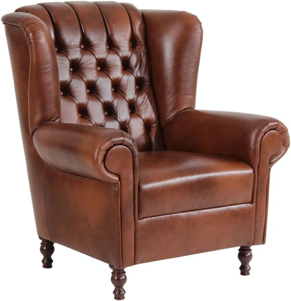 Ohrenbackensessel Katreen Bezug Wischleder Buche nussbaum dunkel / braun 22784