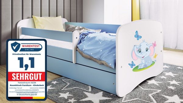 Raumhirsch Furniture Kinderbett 70x140, 80x160, 80x180 cm - Komplettset mit Matratze & Schublade (Bett für Mädchen, Einzelbett Kinder 2–12, mit Rausfallschutz & Lattenrost), verschiedene Farben & Designs