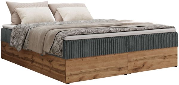 Polsterbett mit Bettkasten, Boxspringbett ohne Kopfteil WOOD ZERO, 7-Zonen Multipocket-Matratze und Topper, modernes Bett für Schlafzimmer - Grau Cordstoff - 200 x 200 cm - H3 Bild 4