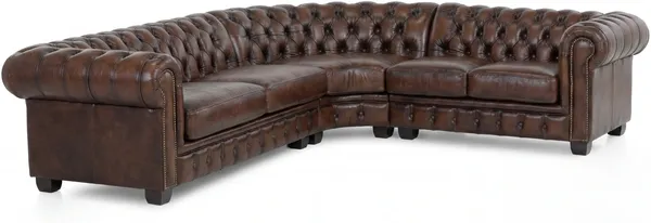 Chesterfield Ecksofa Echtleder antik braun 294x74x263 cm massivum Serie Chesterfield L-Sofa Ledercouch Wohnzimmer Sofa